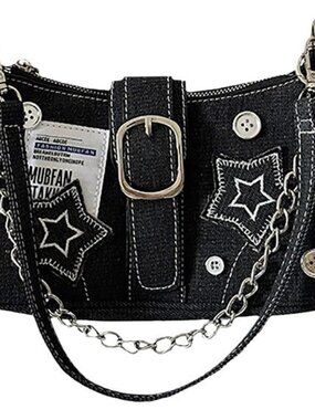Y2k Bag Grunge Black and Pink Hand Bag Star Pattern Y2k Accessories Women Vintag